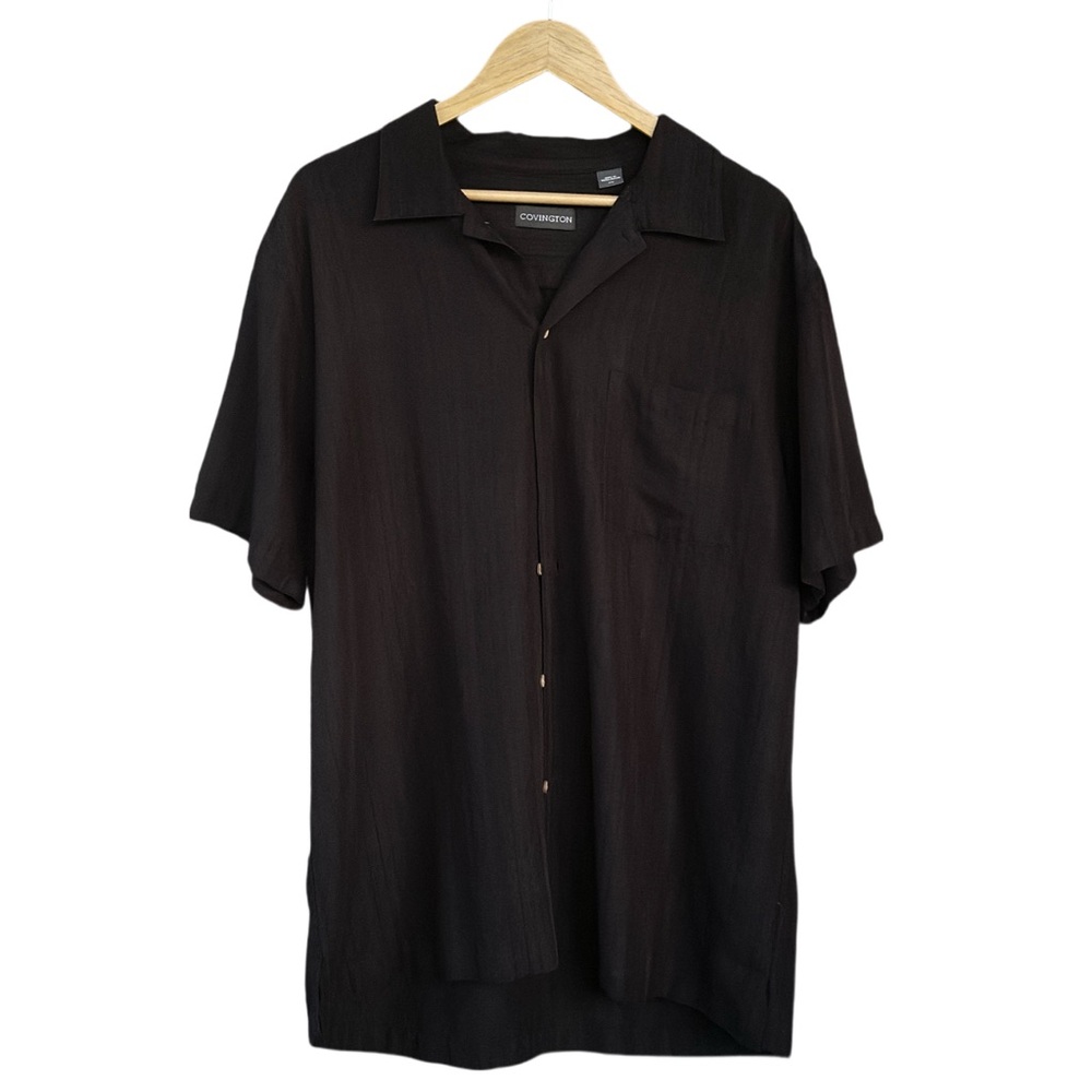Covington Men’s Black Button Up Adult Short Sleeve Casual Shirt Size Large